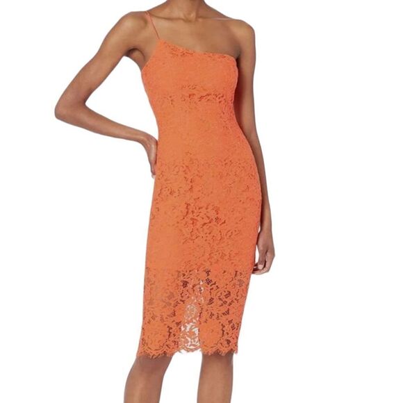 Bardot Dress Womens XL Orange Lace One Shoulder - Picture 1 of 9
